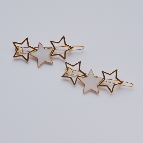 LAST Triple Star Hair Pin / Gold White - Picture 2 of 4